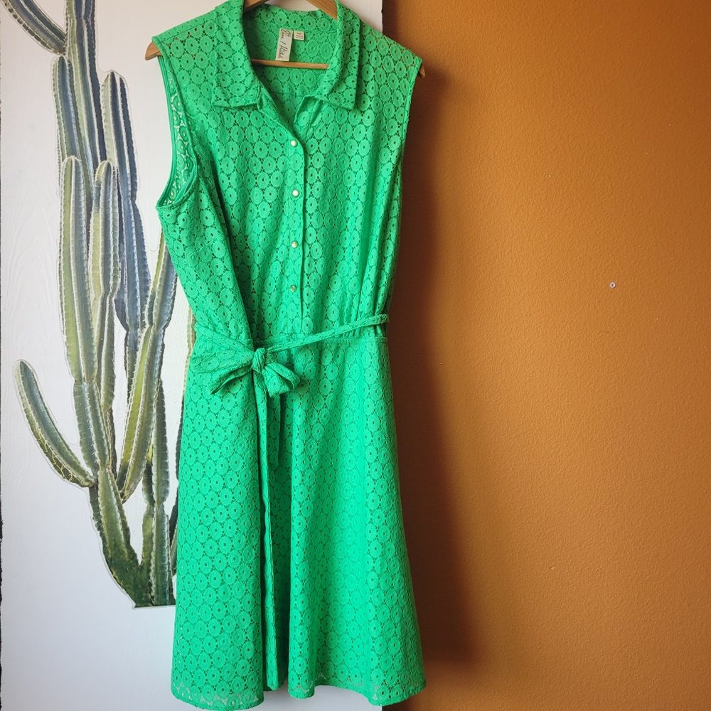 Green Eyelet Midi Sleeveless Button Front Dress Size 24W